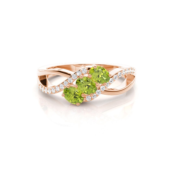Prong Setting Oval Peridot Sapphire Three Stone Ring