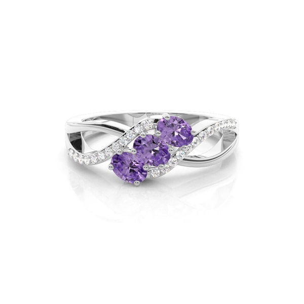 Prong Setting Oval Amethyst Three Stone Ring