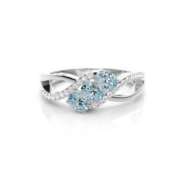 Prong Setting Oval Aquamarine Three Stone Ring