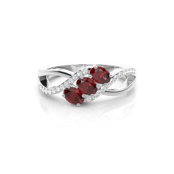 Prong Setting Oval Garnet Three Stone Ring