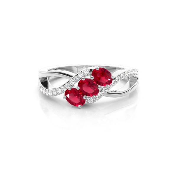 Prong Setting Oval Ruby Three Stone Ring