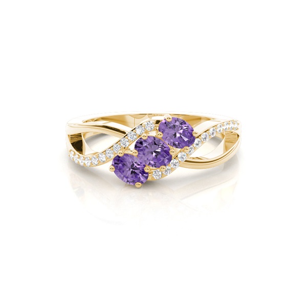 Prong Setting Oval Amethyst Three Stone Ring