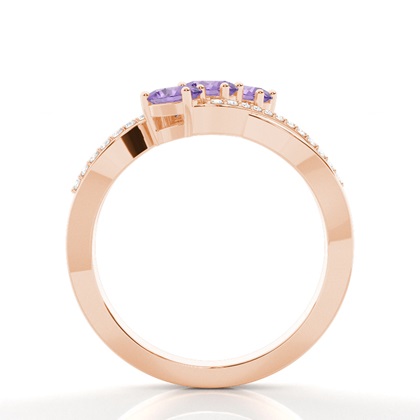 Prong Setting Oval Amethyst Three Stone Ring