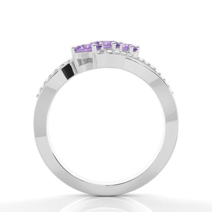 Prong Setting Oval Amethyst Three Stone Ring