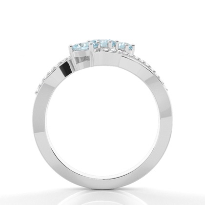 Prong Setting Oval Aquamarine Three Stone Ring