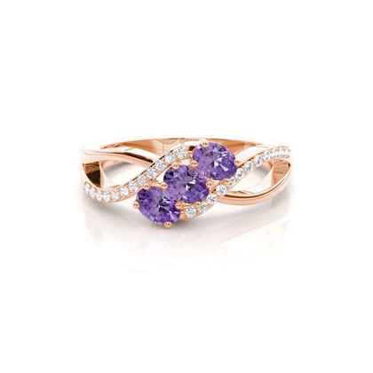 Prong Setting Oval Amethyst Three Stone Ring