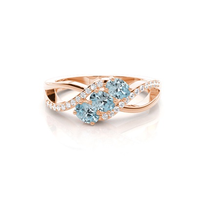 Prong Setting Oval Aquamarine Three Stone Ring