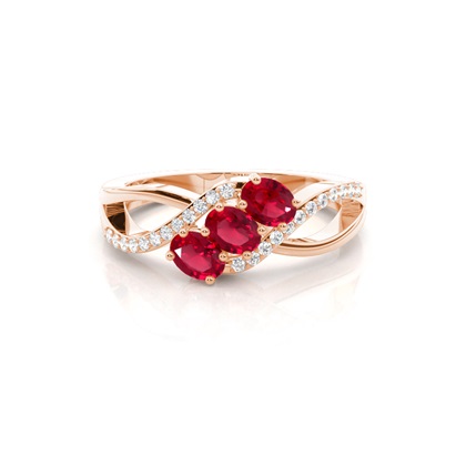 Prong Setting Oval Ruby Three Stone Ring