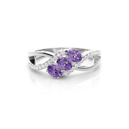 Prong Setting Oval Amethyst Three Stone Ring