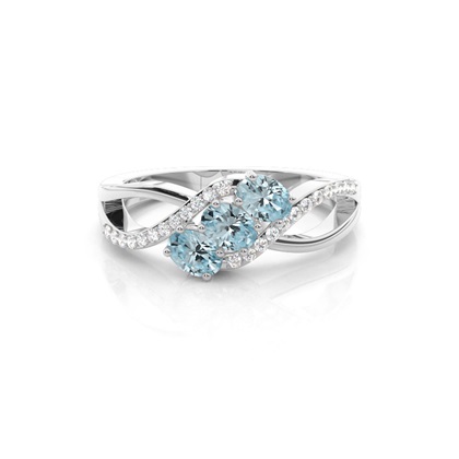 Prong Setting Oval Aquamarine Three Stone Ring