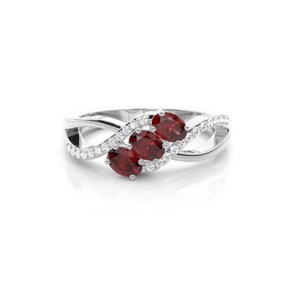Prong Setting Oval Garnet Three Stone Ring