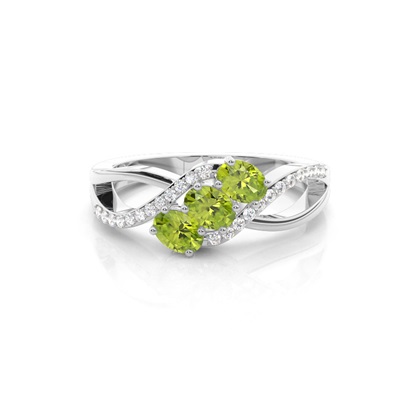 Prong Setting Oval Peridot Sapphire Three Stone Ring