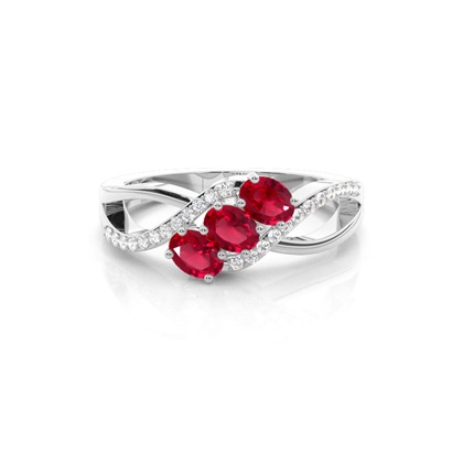 Prong Setting Oval Ruby Three Stone Ring