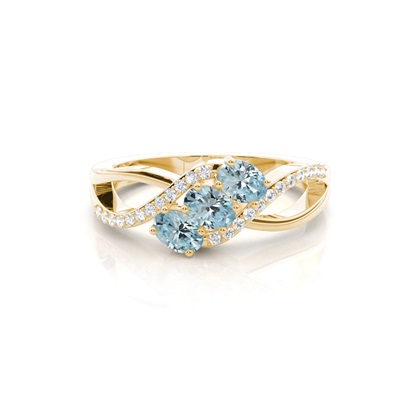 Prong Setting Oval Aquamarine Three Stone Ring