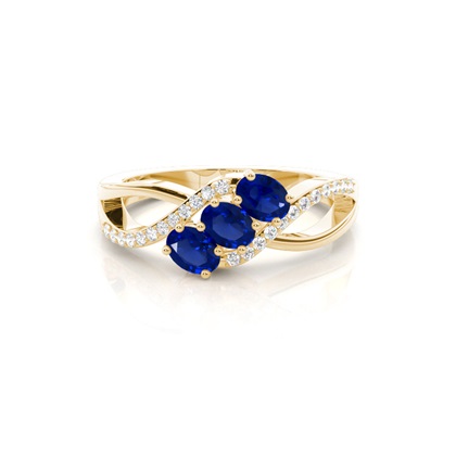 Prong Setting Oval Blue Sapphire Three Stone Ring
