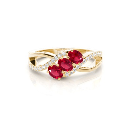 Prong Setting Oval Ruby Three Stone Ring