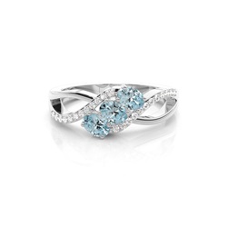Prong Setting Oval Aquamarine Three Stone Ring