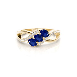 Prong Setting Oval Blue Sapphire Three Stone Ring
