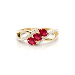 Prong Setting Oval Ruby Three Stone Ring