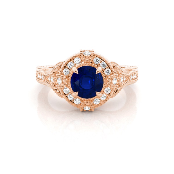 Prong Setting Round Blue Sapphire Halo Ring