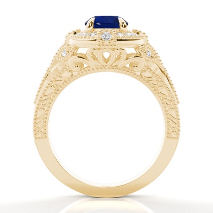 Runder Halo-Ring mit blauem Saphir in Krappenfassung