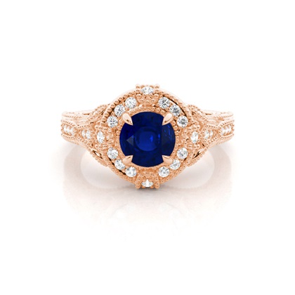 Prong Setting Round Blue Sapphire Halo Ring