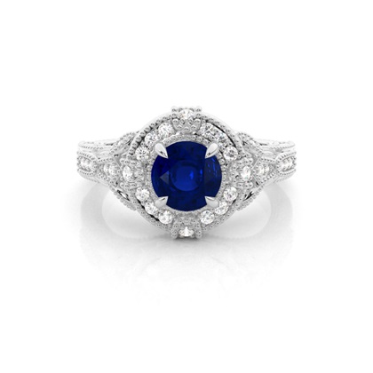 Prong Setting Round Blue Sapphire Halo Ring