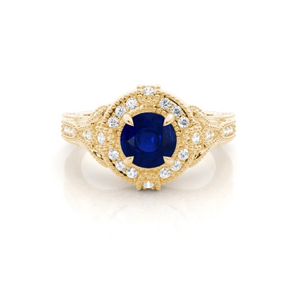 Prong Setting Round Blue Sapphire Halo Ring