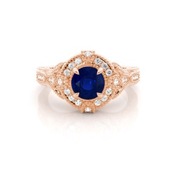 Prong Setting Round Blue Sapphire Halo Ring