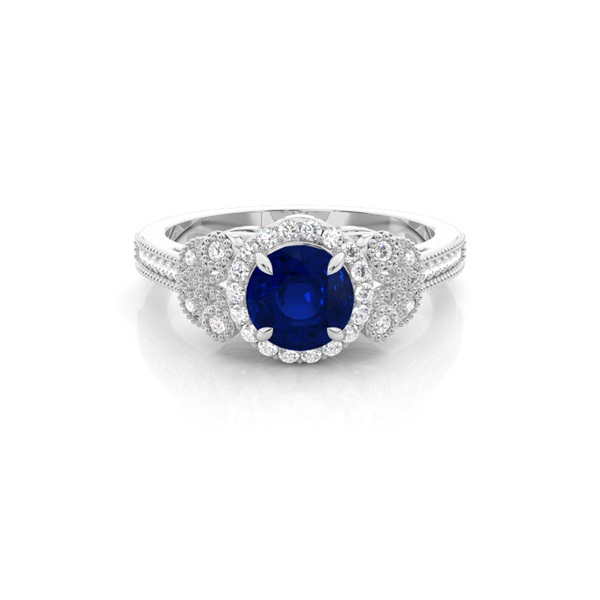Prong Setting Round Blue Sapphire Vintage Ring