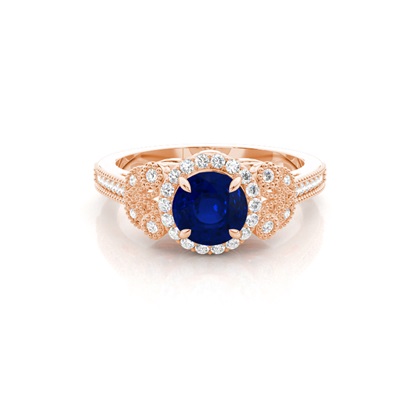 Prong Setting Round Blue Sapphire Vintage Ring