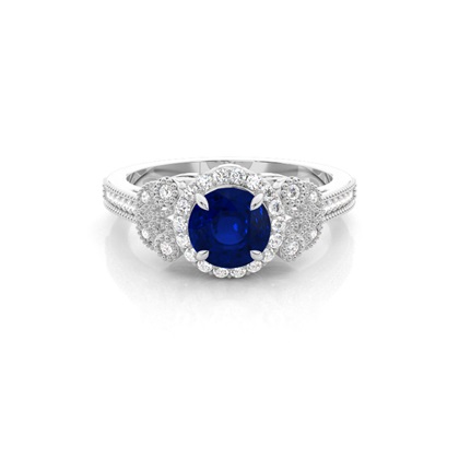 Prong Setting Round Blue Sapphire Vintage Ring
