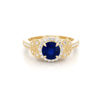 Prong Setting Round Blue Sapphire Vintage Ring