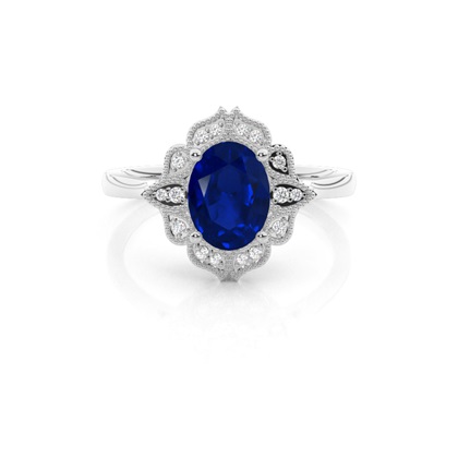 Prong Setting Oval Blue Sapphire Vintage Ring