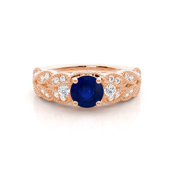 Prong Setting Round Blue Sapphire Vintage Ring