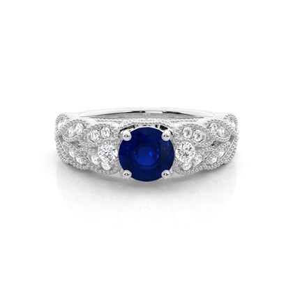 Prong Setting Round Blue Sapphire Vintage Ring