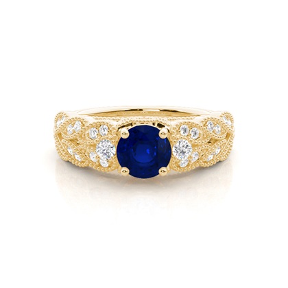 Prong Setting Round Blue Sapphire Vintage Ring