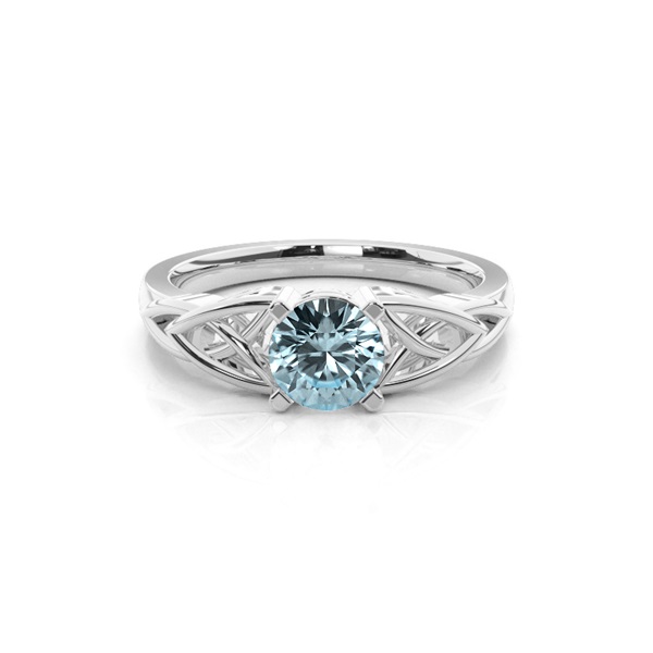 Prong Setting Round Aquamarine Solitaire Ring