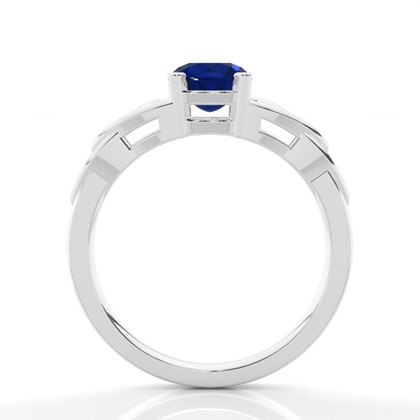Runder Solitärring mit blauem Saphir in Krappenfassung