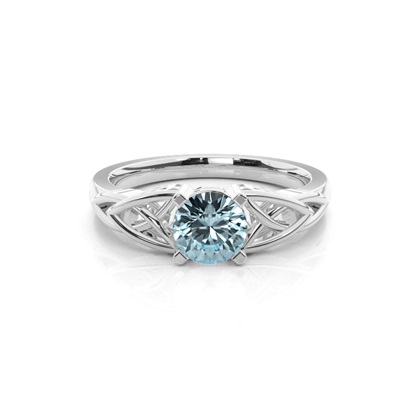 Prong Setting Round Aquamarine Solitaire Ring