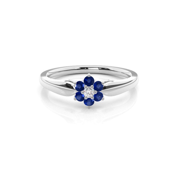 Prong Setting Round Blue Sapphire Cluster Ring