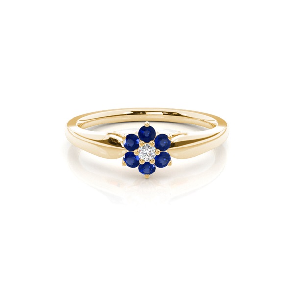 Prong Setting Round Blue Sapphire Cluster Ring