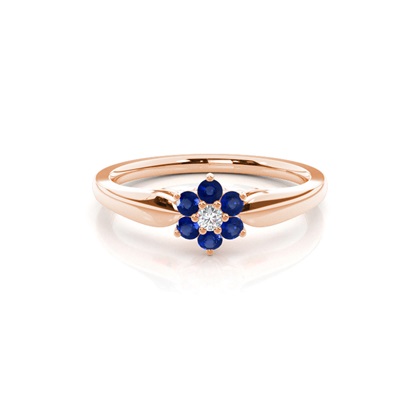 Prong Setting Round Blue Sapphire Cluster Ring