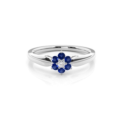Prong Setting Round Blue Sapphire Cluster Ring