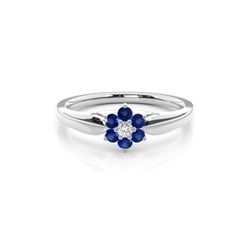 Prong Setting Round Blue Sapphire Cluster Ring