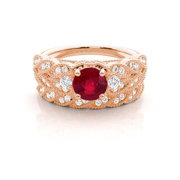 Prong Setting Round Ruby Bridal Set Engagement Ring