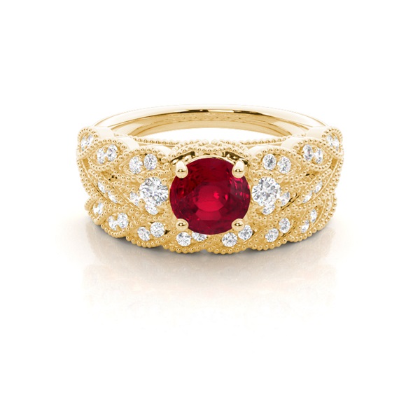 Prong Setting Round Ruby Bridal Set Engagement Ring