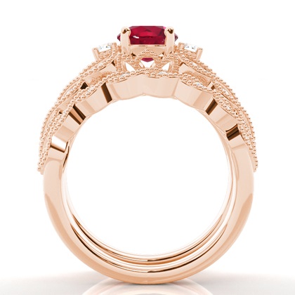 Prong Setting Round Ruby Bridal Set Engagement Ring