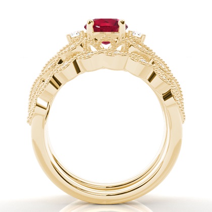 Prong Setting Round Ruby Bridal Set Engagement Ring
