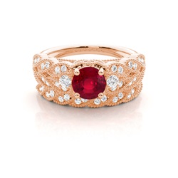 Prong Setting Round Ruby Bridal Set Engagement Ring
